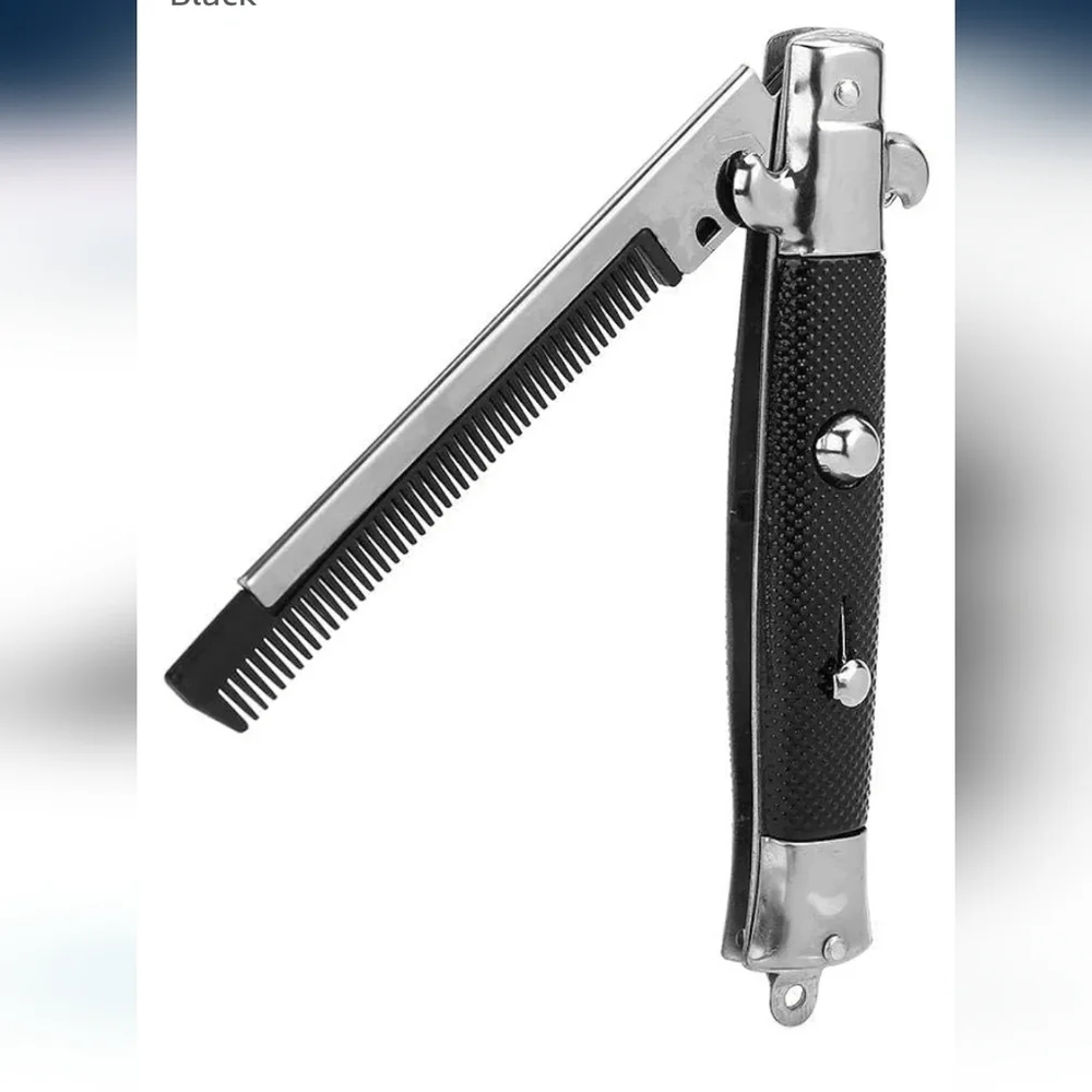 Silver Black Folding Comb Switchblade Comb